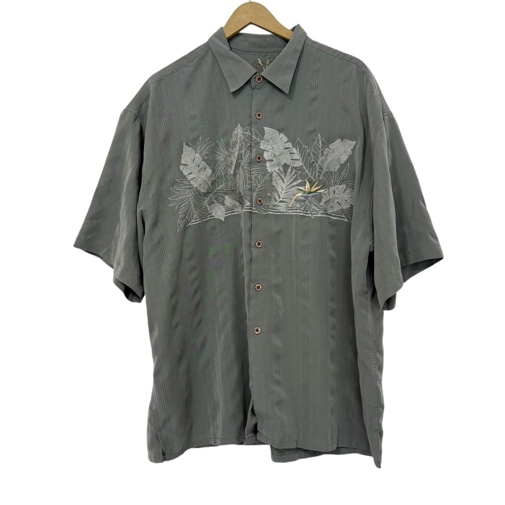 Bamboo Cay Men’s XXL Sage Green Embroidered Leaf Button Up Hawaiian Shirt Travel